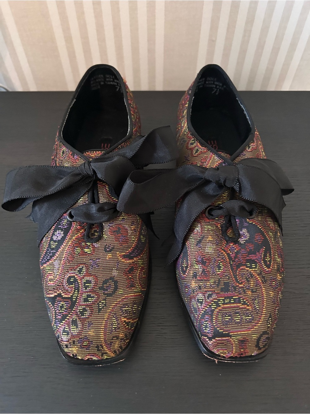 Vintage Espirit Tapestry Loafers with Black Grosgrain Bow Paisley Women’s 7.5